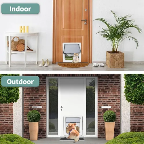 Vista 6 de Puerta grande para perros con panel de bloqueo magnético para seguridad en el hogar, duradera y resistente a la intemperie, 17 x 14 pulgadas