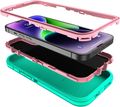Vista 4 de MXX Funda para iPhone 13, con protector de pantalla de vidrio templado, protector de lente de cámara de 3 capas de alta resistencia, a prueba