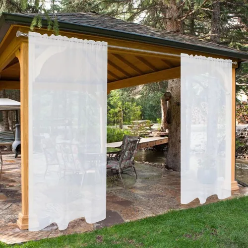 Vista 37 de SpaceDresser - Cortinas transparentes impermeables para exterior para patio - 2 paneles con bolsillo para barra, cortinas de gasa transparentes