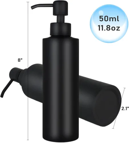 Vista 6 de Dispensador de jabón para encimera, color negro mate, dispensador de loción de 11.8 onzas con bomba, dispensador de jabón de mano de acero