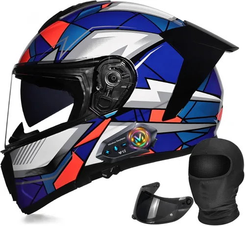 Vista 9 de Casco modular de motocicleta con Bluetooth abatible de cara completa aprobado por DOT FMVSS-218 con doble visera, multiventilación, diseño