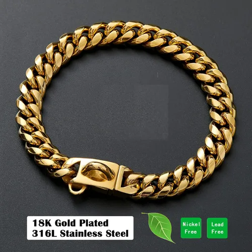 Vista 4 de Collares Fuertes de Acero Inoxidable Dorado para Perros con Cierre de Hebilla de Seguridad, Collar de Entrenamiento de Cadena de Eslabones Cubanos