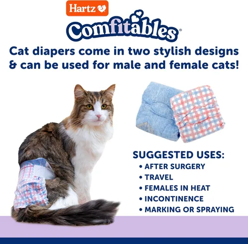 Vista 6 de Hartz Comfitables - Pañales para gatos, talla S, 16 unidades, ajuste cómodo y seguro, fácil de poner