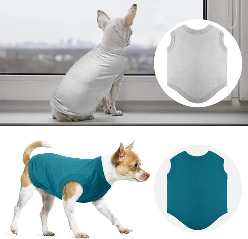 Vista 3 de 8 camisas de invierno para perro, ropa en blanco para cachorros, camiseta suave para perro, transpirable, lisa, para mascotas, camisas de algodón