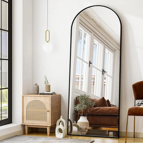 Vista 10 de BEAUTYPEAK Espejo de longitud de arco de 71 x 30 pulgadas con soporte Negro