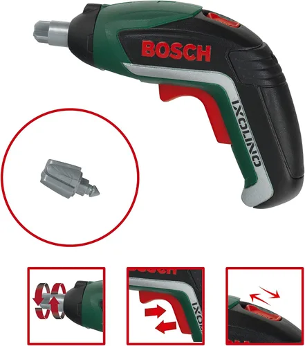 Vista 3 de Klein Theo 8394 Bosch Ixolino Case I con martillo, llave inglesa y mucho más I Destornillador inalámbrico Ixolino a batería I Juguete para niños