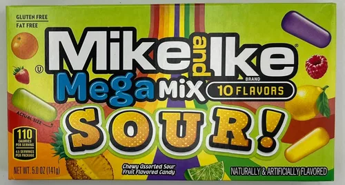 Vista 6 de Paquete variado de 7 caramelos Mike and Ike - Incluye 5 cajas de teatro y 2 mini cajas- Mike e Ike Sour Mega Mix, Original, Tropical Typhoon, Berry