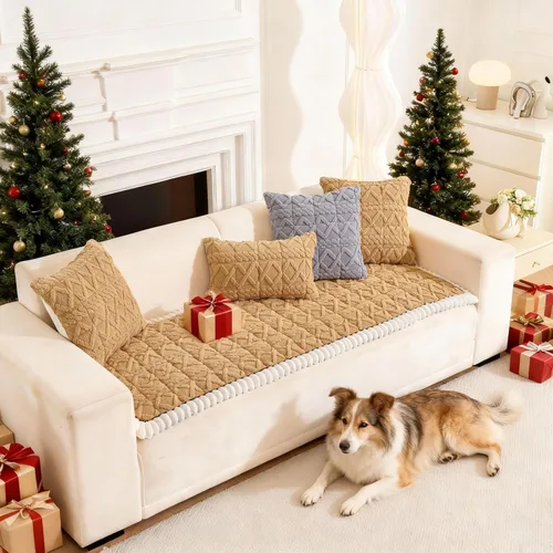 Vista 8 de Funda de sofá lavable para perros, funda mullida para sofá de 3 cojines, protector de muebles de felpa suave con respaldo antideslizante
