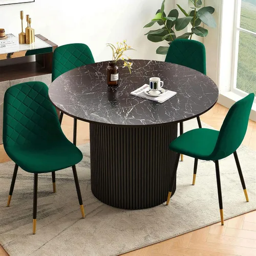 Vista 12 de Juego de 2 sillas de comedor de terciopelo azul marino, sillas tapizadas de cocina y comedor con patas de metal, sillas decorativas modernas