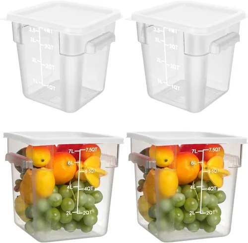 Vista 9 de Lallisa 4 recipientes transparentes de almacenamiento de alimentos de 8 cuartos y 4 cuartos con tapas asas y básculas, recipientes cuadrados de verde