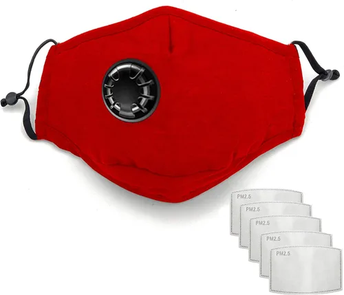Vista 7 de Mascarilla reutilizable lavable de algodón de alta calidad con válvula de respiración y bolsillo para filtro (incluye 5 filtros gratis)
