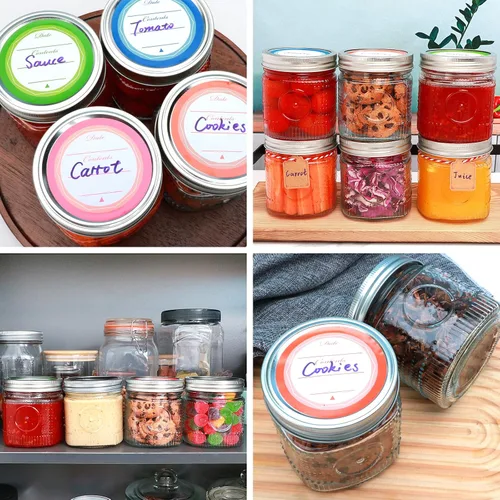 Vista 5 de Tarros de vidrio de 16 onzas con tapas, paquete de 12 tarros Mason de boca ancha Vintage Glass Pint Jars for Overnight Oats, Jam, Pickling, Meal