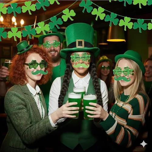 Vista 5 de 94 piezas de accesorios del día de San Patricio, regalos de fiesta del día de San Patricio incluyen pancarta de fieltro de trébol, gafas de trébol