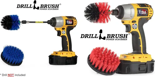 Vista 4 de Drillbrush - Paquete de 5 piezas - Cepillo de limpieza de barco - Accesorios de limpieza de piscinas - Cepillo de cubierta - Limpieza al aire libre