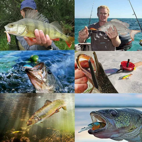 Vista 8 de Kit de señuelos de pesca, juego de cebos duros, pececillos, cebos de baño, lápiz de pesca artificial, kit de cebo de pesca para lubina, trucha