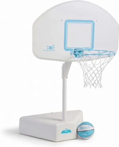 Vista 11 de Dunn-Rite Splash & Shoot, aro de baloncesto ajustable para piscina al aire libre con altura variable, pelota, base y borde de acero inoxidable de 18