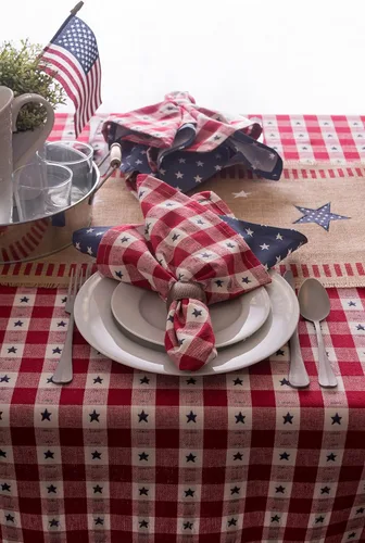 Vista 7 de DII Colección de mesa del 4 de julio, camino de mesa, 15x74, yute patriótico