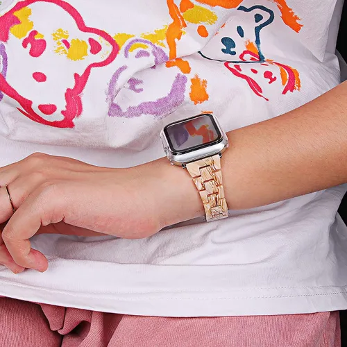 Vista 6 de JOYOZY Correa de resina de moda compatible con Apple Watch 9/8/7/6/5/4/3/2/1, correa iWatch con hebilla de acero inoxidable para Apple Watch