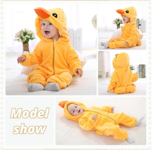 Vista 6 de MICHLEY Disfraz unisex de animal para bebé overol con capucha para invierno otoño Halloween cosplay Pato