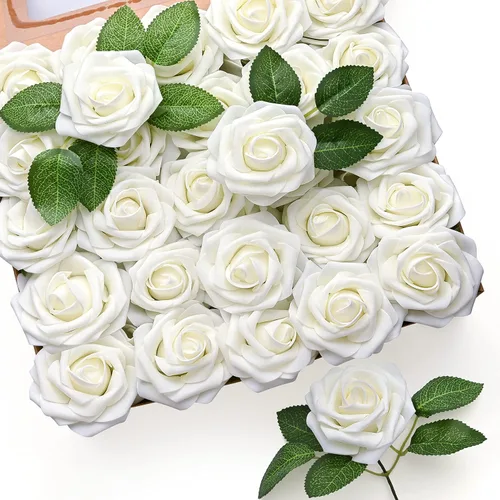 Vista 12 de Mocoosy - 50 rosas artificiales, rosas artificiales para decoración de Halloween, rosas de espuma de tacto real a granel con tallo gótico, ramo