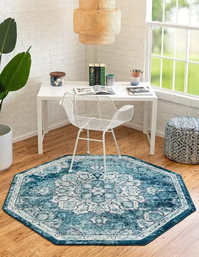 Vista 31 de Unique Loom Parker Collection - Alfombra de área Kokulu (2 x 3 pies, rectangular, aguamarina/beige)