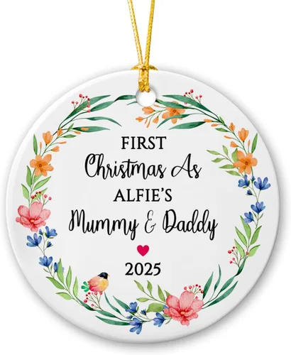 Vista 9 de Adorno personalizado de Navidad, aniversario de boda, aniversario de 2025, adornos de cerámica de Navidad para parejas, esposo, esposa, adorno