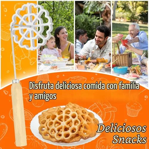Vista 5 de Molde de aluminio para hacer galletas Bunuelos con mango de madera desmontable rosetón roseta galleta Bunuelos herramienta Achappam molde