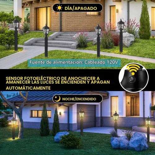 Vista 3 de Luces de poste del atardecer al amanecer cableadas de 120 V con base de montaje en muelle, lámpara de poste antioxidante para exteriores con vidrio