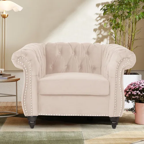 Vista 36 de Sofá moderno de 3 plazas, muebles de sofá grande, con brazo enrollable, sofá Chesterfield clásico copetudo de cuero con respaldo de asiento copetudo