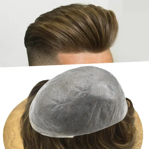 Vista 12 de Toupee para hombres piel fina 0.001 in Toupee V-looped Remy sistema de cabello humano pu mens hairpieces línea capilar invisible para pérdida