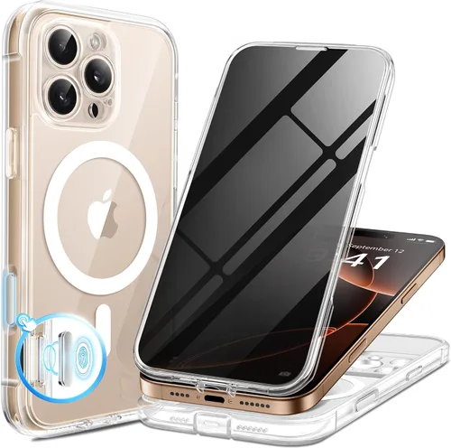 Vista 94 de BERFY Funda para iPhone 17 Pro Max, compatible con MagSafe, protector de pantalla de vidrio integrado, protección de cámara, funda de cuerpo