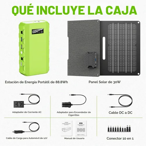Vista 7 de Powkey - Estación de energía portátil de 24000 mAh con paneles incluidos 30 W Verde+Negro