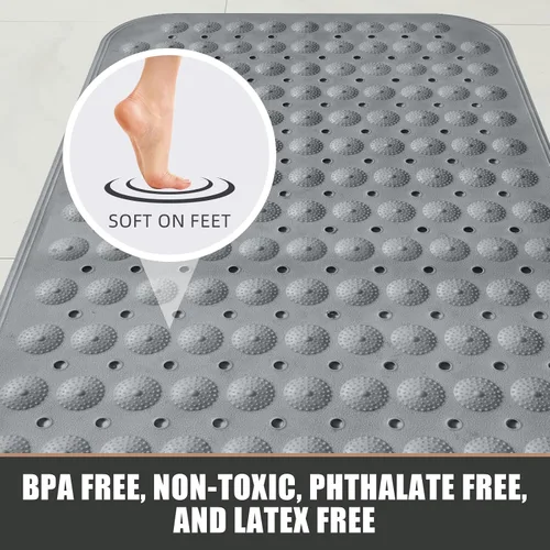 Vista 4 de ZHICHENG Alfombra de baño – Alfombra de ducha antideslizante – Alfombra de baño larga de 31.88 x 15.74 pulgadas para bañera antideslizante – Gris
