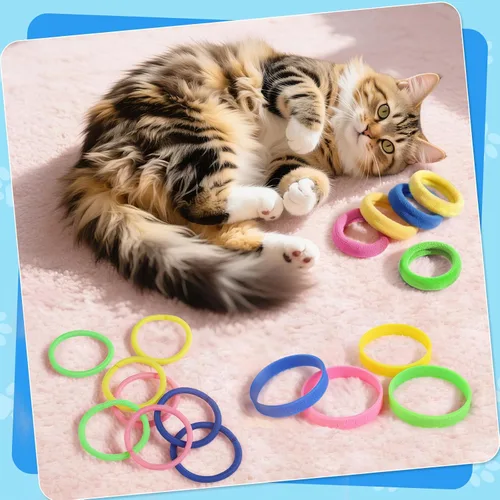 Vista 7 de Juguetes para gatos 24 piezas, juguete de goma para morder para gatos, juguetes interactivos para gatos para pasar el tiempo, pulseras coloridas