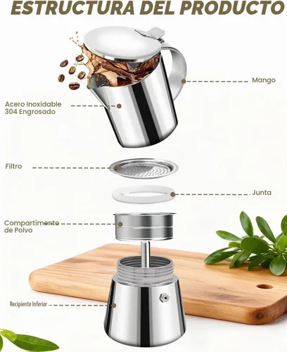 Vista 3 de Cafetera Express de acero inoxidable 304, 2 tazas Plateado (Classic Silver)
