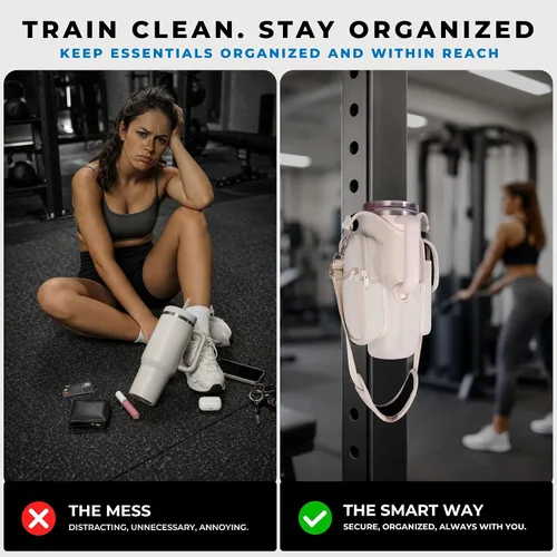 Vista 2 de Bolsa magnética de gimnasio para vasos de 21 a 42 onzas — Se adapta a Stanley, Owala y vasos similares Soporte para botellas manos libres
