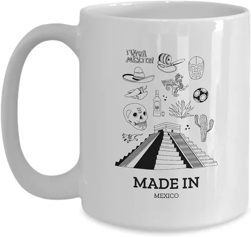 Vista 9 de EzGift Taza hecha en México, regalo linda para el orgullo mexicano, bandera patriótica de país, orgullosa, divertida, pirámide maya, taza de café