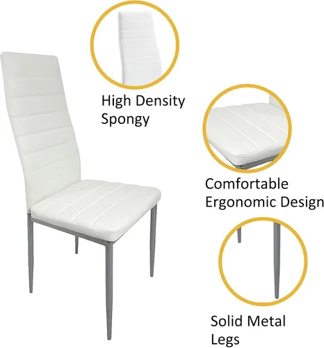 Vista 6 de Juego de mesa de comedor, 5 piezas con moderna mesa superior de vidrio templado y silla de piel sintética, muebles de comedor para el hogar, cocina
