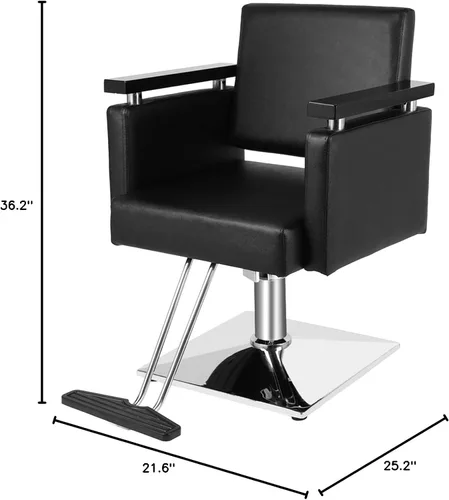 Vista 3 de OmySalon Silla hidráulica para peluquería, silla de peluquería moderna con base cuadrada y reposapiés, giro de 360 grados, equipo de spa de belleza