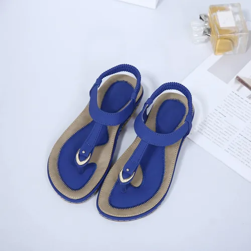 Vista 6 de SHIBEVER Sandalias bohemias para mujer de verano con cuentas y tirantes delgados al tobillo, zapatos elegantes