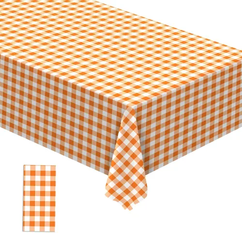 Vista 8 de Mantel de plástico a cuadros naranja y blanco, decoración de otoño y Acción de Gracias, a cuadros, desechable, decoración de comedor y cocina, 54 x