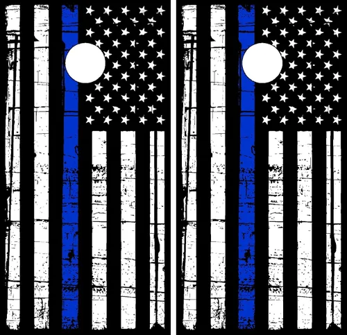 Vista 5 de GRAPHIX EXPRESS - Bandera estadounidense envejecida de la policía C295 - Envoltura patriótica para tablero de Cornhole - Calcomanía de vinilo
