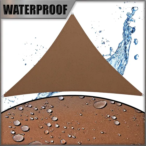 Vista 2 de Amgo Toldo impermeable triangular marrón de 4 x 4 x 4 pies para hacer toldo UPF50+, 98% de bloqueo UV, resistente al agua, patio, jardín y patio