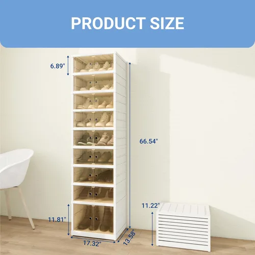 Vista 2 de FLEXIMOUNTS Organizador de Zapatero Caja de Almacenamiento de 9 Niveles - 18 Pares, Zapatero Alto Portátil Plegable para Armario Entrada, Armario