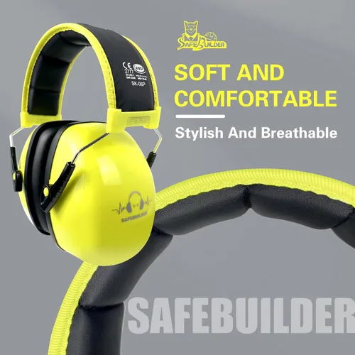 Vista 3 de SAFEBUILDER - Orejeras de protección auditiva con reducción de ruido NRR 28dB ajustables para trabajar y segar SK-06P Amarillo