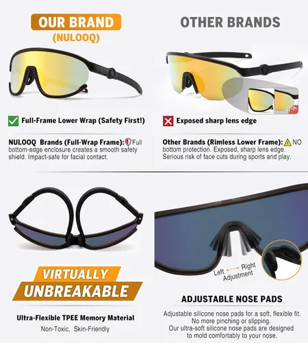 Vista 4 de NULOOQ Gafas de sol de béisbol para niños de 3 a 12 años, TR90 gafas de sol deportivas de marco flexible para niños y niñas, ciclismo y uso diario