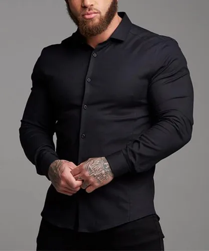 Vista 2 de Glkaend Camisas de vestir para hombre, elásticas, sin arrugas, de manga larga, casuales, con botones
