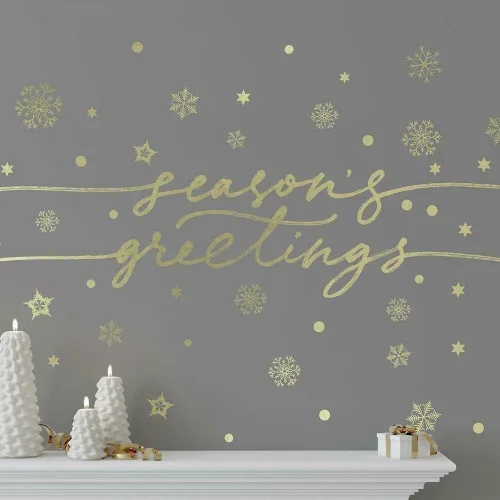 Vista 2 de RoomMates RMK4837GM Season's Greetings - Calcomanías de pared metálicas doradas