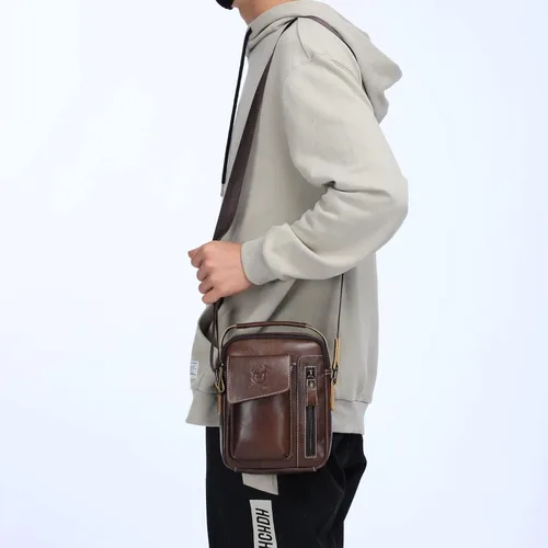 Vista 7 de LUKZIJAES Small Genuine Leather Shoulder Bag Men Messenger Handbag Lightweight Sling Crossbody Bag