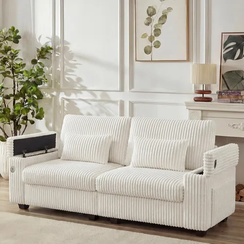 Vista 16 de Sofá seccional de pana sin hueso de 107 pulgadas para sala de estar, sofá modular con diván en forma de L, moderno sofá modular con asiento profundo